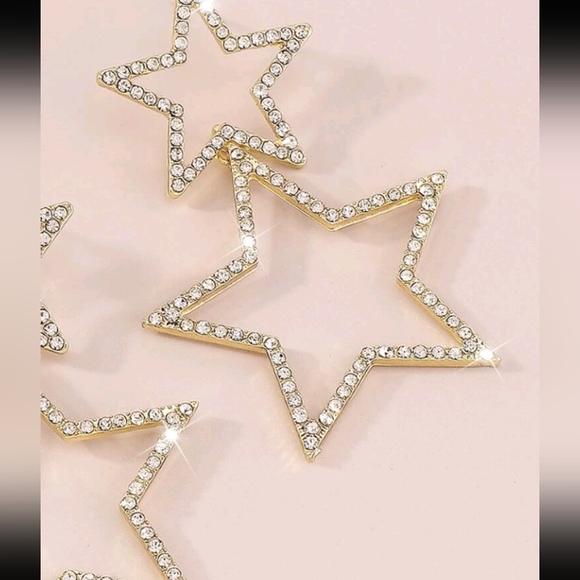 GOLD RHINESTONE STAR EARRING NEW - Picture 3 of 5